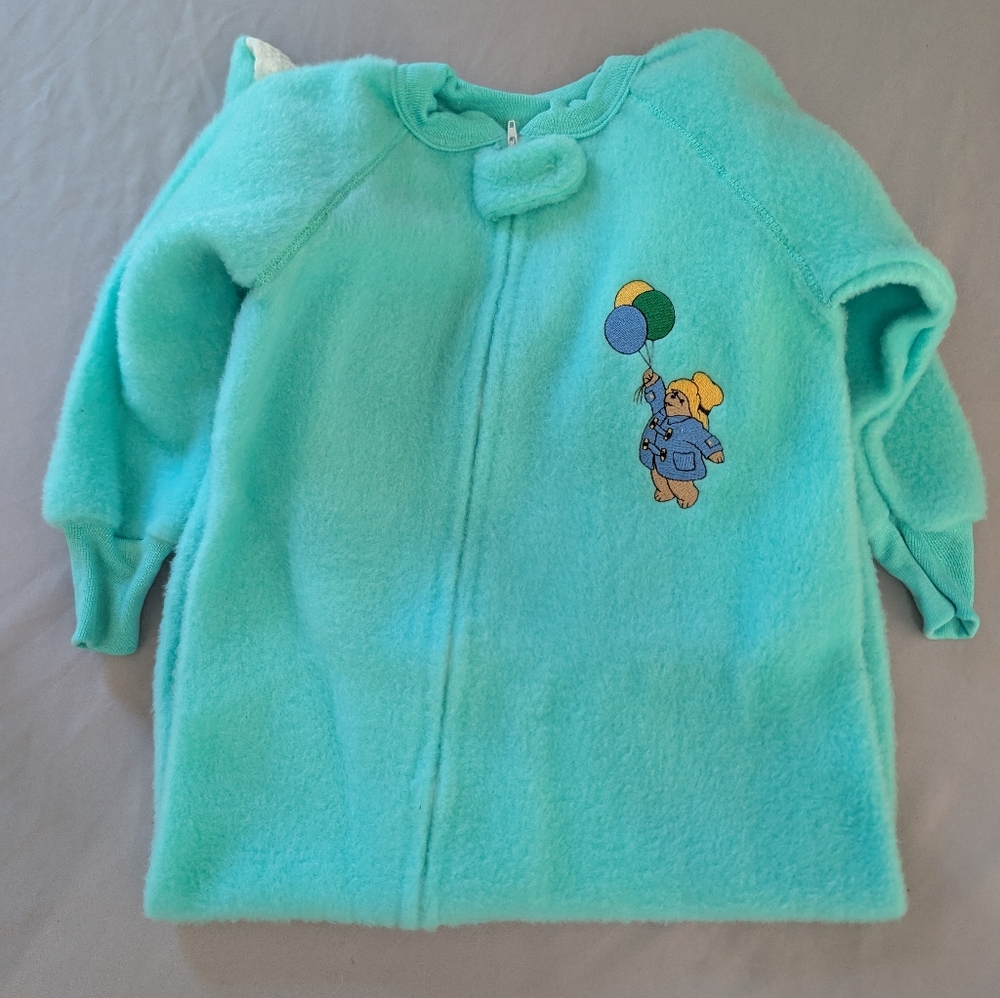 Vintage Children's Size 4T Paddington Bear Teal Footed Zip Up Pajamas